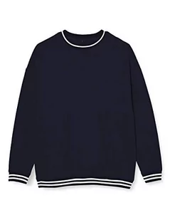 Build Your Brand Męska bluza College Crew, sweter dla mężczyzn z paskami na mankietach, dostępny w 3 kolorach, rozmiary S-5XL, granatowy/biały, XXL - Swetry męskie - miniaturka - grafika 1