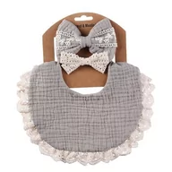 Śliniaki i fartuszki - Zestaw Dwustronny Śliniaczek I Opaski Z Kokardą W Stylu Vintage/Boho Śliniak Muślin Wykończony Koronką - miniaturka - grafika 1