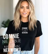 Koszulki i topy damskie - CZARNA KOSZULKA DAMSKA z nadrukiem - miniaturka - grafika 1