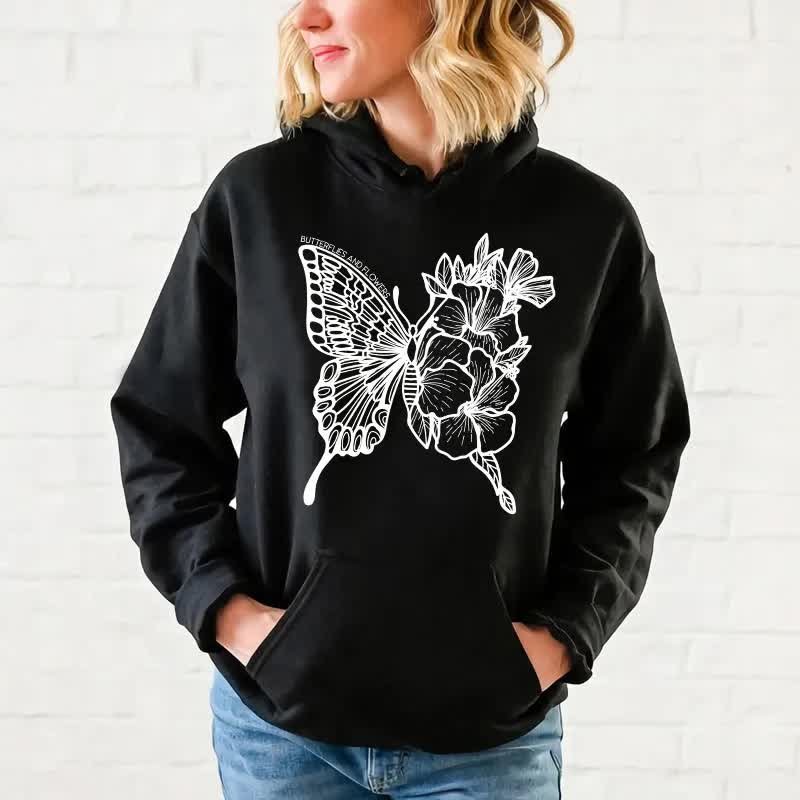 CZARNA BLUZA Z Kapturem Damska FLOWER AND BUTTERFLY Motywacyjne Wz Rozm L
