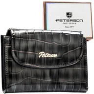 Portfele - Portfel damski na zatrzask i suwak PETERSON mały elegancki lakierowany karty gotówka szary - miniaturka - grafika 1