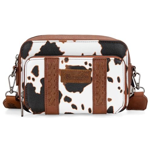 Wrangler Torba crossbody dla kobiet, Western Cowgirl, torebki crossbody, z paskiem gitarowym, Brązowy nadruk krowy, Torebka crossbody