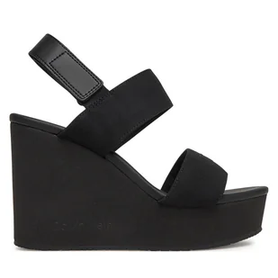 Sandały Calvin Klein Jeans Wedge Sandal Webbing In YW0YW01790 Czarny - Sandały damskie - miniaturka - grafika 1