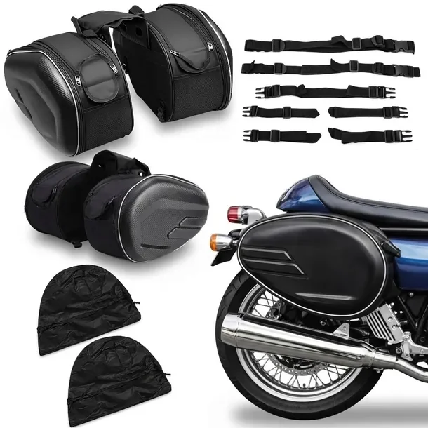Sakwy Motocyklowe Boczne 38–58L Wodoodporne Kufry Torby Pasy Pokrowce ZM08
