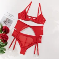 Komplety bielizny - Seksowny komplet bielizny z naklejkami na sutki - Czerwony M - miniaturka - grafika 1