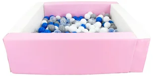 Kwadratowy suchy basen z ekoskóry z 200 piłeczkami (biały, różowy (pastel)/biały, transparentny, niebieski, szary) - Suche baseny - miniaturka - grafika 1