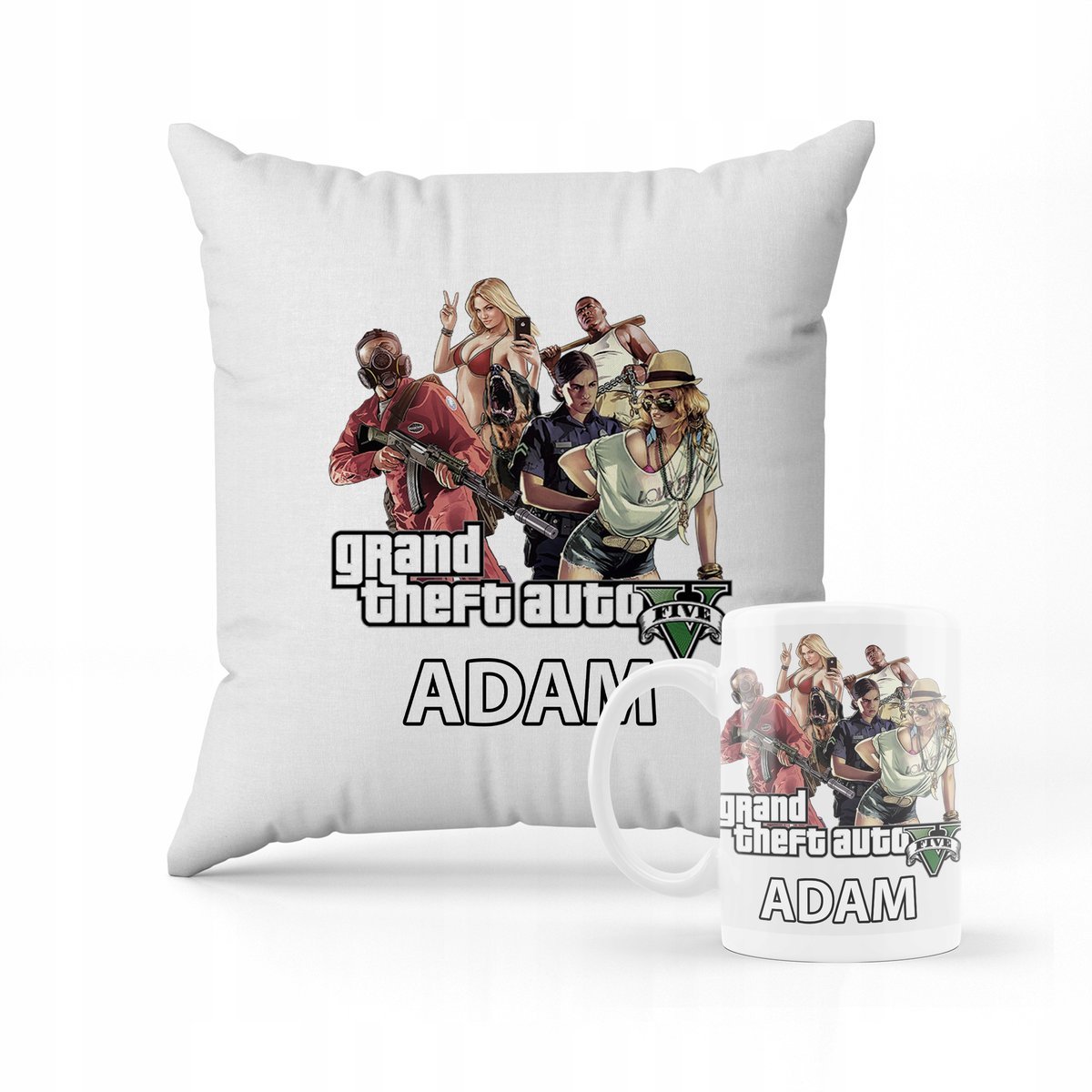 ZESTAW PODUSZKA + KUBEK PREZENT DLA DZIECKA GRA GTA V GTA 5