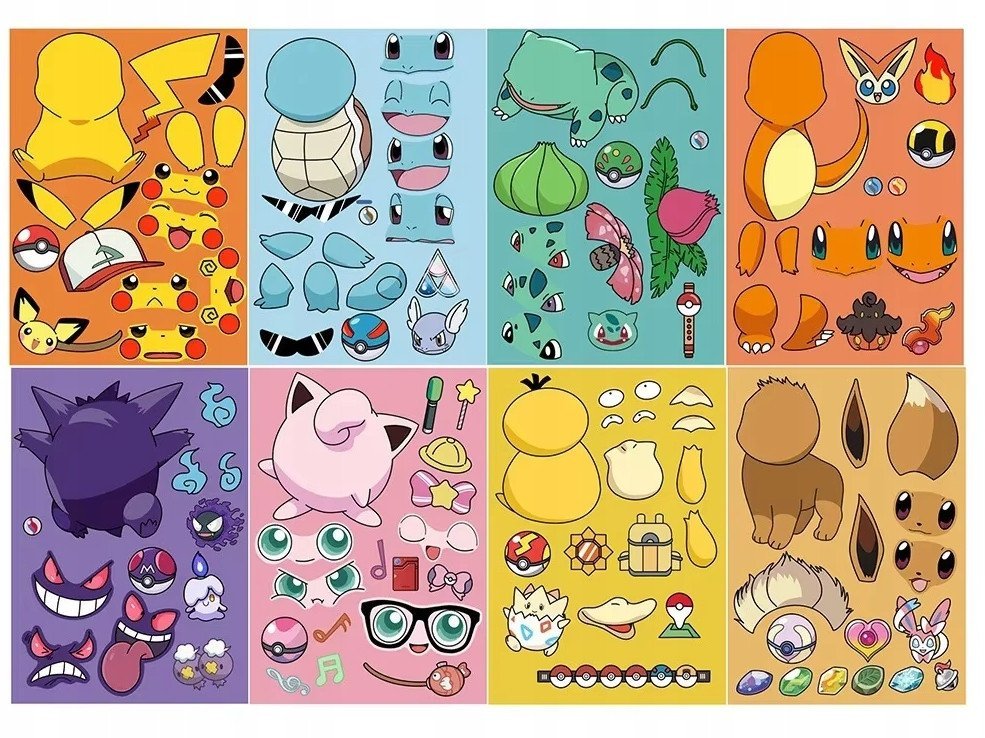 Wyklejanka manualna dla dzieci Pokemon Naklejka Naklejki 8 szt