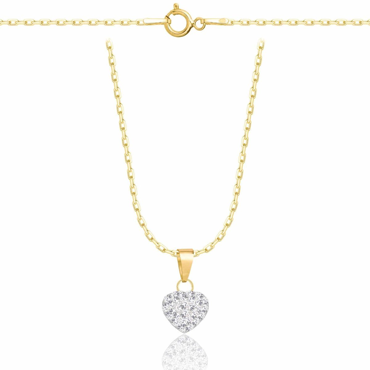 OPRAVA POZŁACANY SREBRNY NASZYJNIK ANKIER SERCE Z CYRKONIAMI 925 585 - 1,6MM 60cm