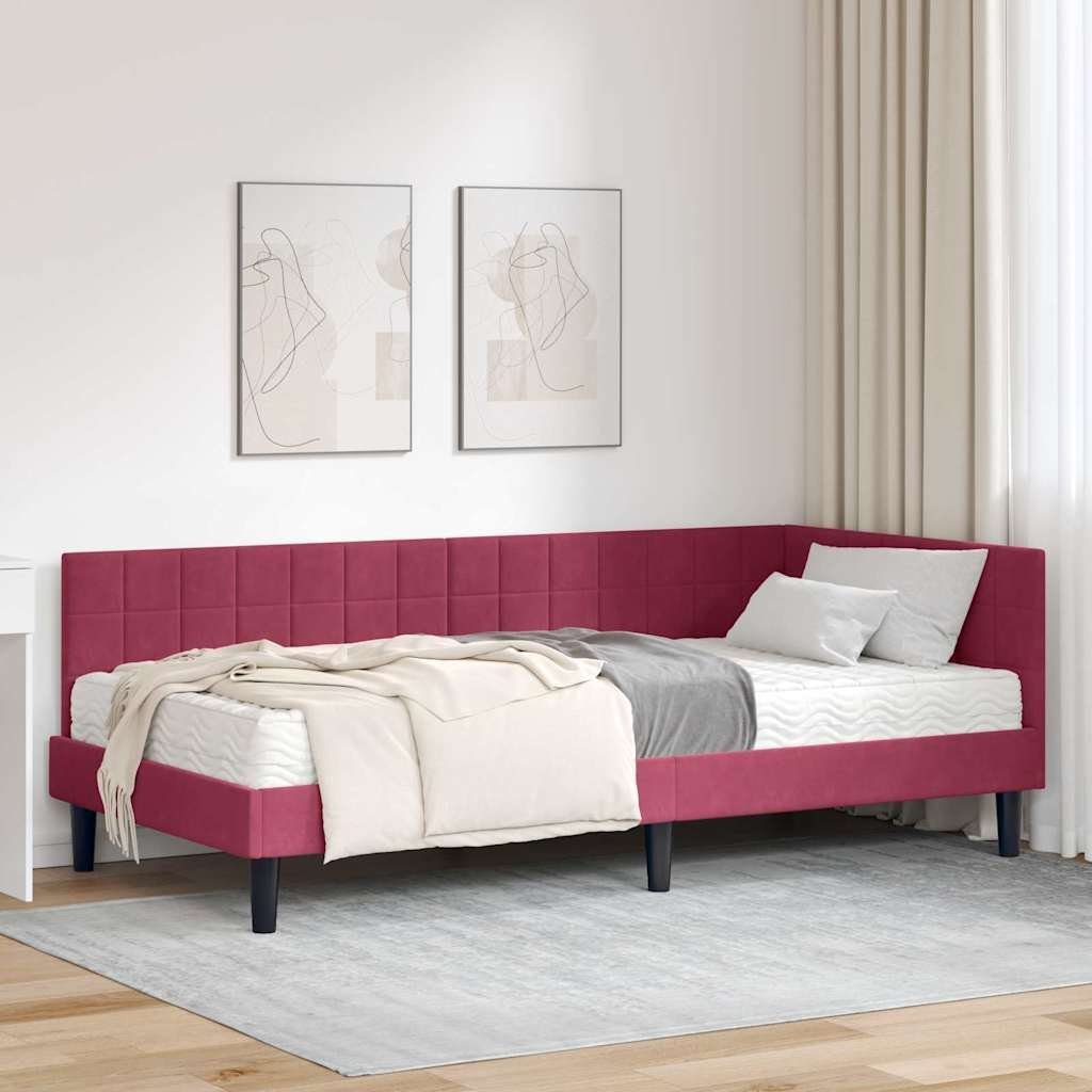 vidaXL Rama Łóżka Narożnego z Materacem 2 pcs Zielony Aksamit
