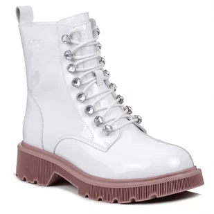 Buty zimowe botki damskie trapery ocieplane skórzane białe Goe OO2N4105-37 - Botki damskie - miniaturka - grafika 1