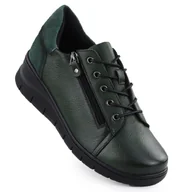 Półbuty damskie - Skórzane półbuty damskie na koturnie zielone Vinceza 39964 - miniaturka - grafika 1