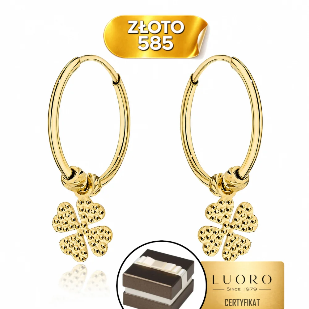 KOLCZYKI ZŁOTE 585 14K KONICZYNY DIAMENTOWANE NA KREOLU 12,3 MM ELEGANCKIE