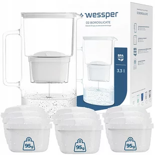 Dzbanek filtrujący szklany Wessper aquamax 3,3l + 10x Filtr Wessper aquamax - Dzbanki filtrujące - miniaturka - grafika 1
