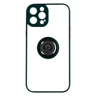Etui i futerały do telefonów - iPhone 14 Pro Etui Podstawka wideo z dwóch materiałów z metalicznym pierścieniem, zielona - miniaturka - grafika 1