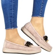 Mokasyny damskie - DAMSKIE SKÓRZANE MOKASYNY Z KOKARDĄ NA PLATFORMIE FILIPPO 6457 BEŻOWE ZAMSZOWE - miniaturka - grafika 1