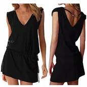 Bluzki damskie - Sukienka plażowa czarna tunika pareo -S/M - miniaturka - grafika 1