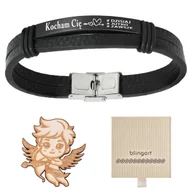 Bransolety męskie - Bransoletka z grawerem skórzana męska czarna - miniaturka - grafika 1