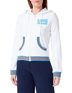 Love Moschino Damska kurtka z kapturem, zapinana na zamek błyskawiczny, w paski, żakardowa, francuska kurtka Terry, optical white, 42 - Kurtki damskie - miniaturka - grafika 1
