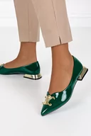 Baleriny - Zielone baleriny lakierowane z ozdobą na niskim obcasie damskie ze skórzaną wkładką Casu ER23WX2-G-37 - miniaturka - grafika 1