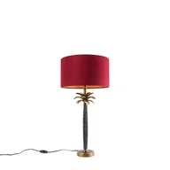 Lampy stojące - QAZQA Lampa stołowa Art Deco brąz z aksamitnym czerwonym kloszem 35 cm - Areka - miniaturka - grafika 1