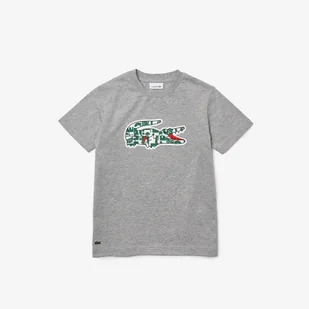 Lacoste Dziecięca koszulka bawełniana z nadrukiem krokodyla z okrągłymj dekoltem - Koszulki dla dziewczynek - miniaturka - grafika 1