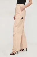 Spodnie damskie - Patrizia Pepe spodnie bawełniane kolor beżowy fason cargo high waist - miniaturka - grafika 1