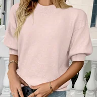 Swetry damskie - TEMU Sweter Damski Elegancki w Kolorze Miękkiego Różu z Krótkim Rękawem – Modny Pulower na Jesień/Zimę do Stylizacji Casual i Formalnej, Łatwy w - miniaturka - grafika 1