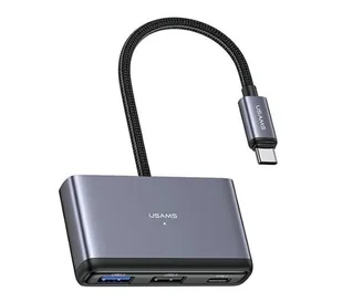 USAMS SJ627HUB01 4w1 2xUSB 2.0/USB 3.0/ USB-C Szary - Huby USB - miniaturka - grafika 1