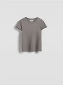 Koszulki i topy damskie - Reserved - T-shirt z bawełny merceryzowanej - beżowy - miniaturka - grafika 1