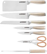 Noże kuchenne - Herzberg HG-SKN8: 8-częściowy zestaw noży + składany i obrotowy o 360° akrylowy stojak żółty - miniaturka - grafika 1