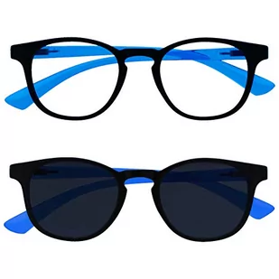 Opulize Dzieci dwupak niebieskie jasne okulary z pasującymi okularami przeciwsłonecznymi chłopcy dziewczęta wiek 6 + czarny neonowy niebieski BS47-B - Akcesoria i dodatki do ubrań dla dzieci - miniaturka - grafika 1