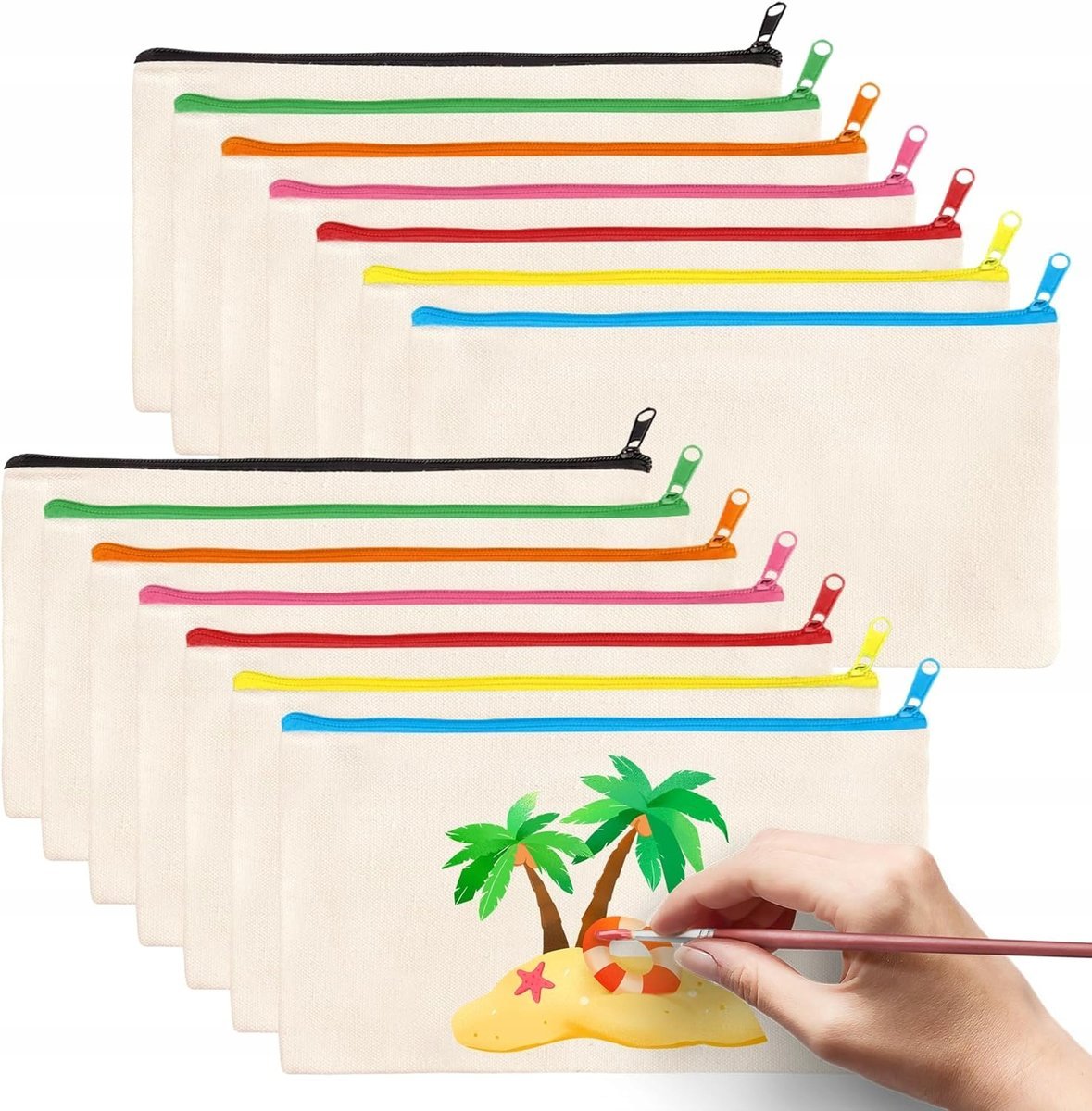 ZESTAW 14 TOREBEK PIÓRNIKÓW MATERIAŁOWYCH DO MALOWANIA PODRÓŻNA DIY 21X12CM