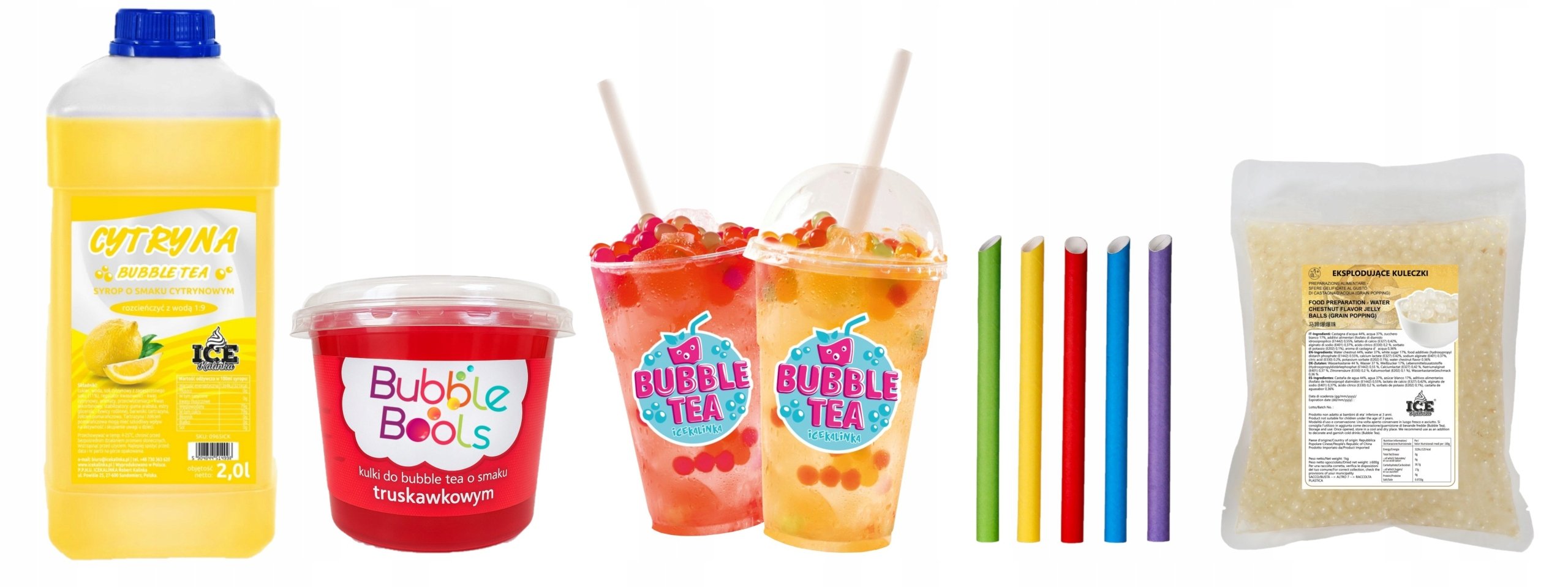 XXL Zestaw Bubble Tea Kulki Grain Popping Syrop Kubki 20x 500ml