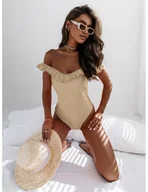Stroje kąpielowe - Jednoczęściowy strój kąpielowy z falbanką - ROYAL - beżowy - miniaturka - grafika 1