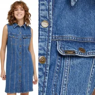 Sukienki - Lee SLEEVELESS DRESS Baker Blue TRAPEZOWA JEANSOWA SUKIENKA BEZ RĘKAWÓW S - miniaturka - grafika 1