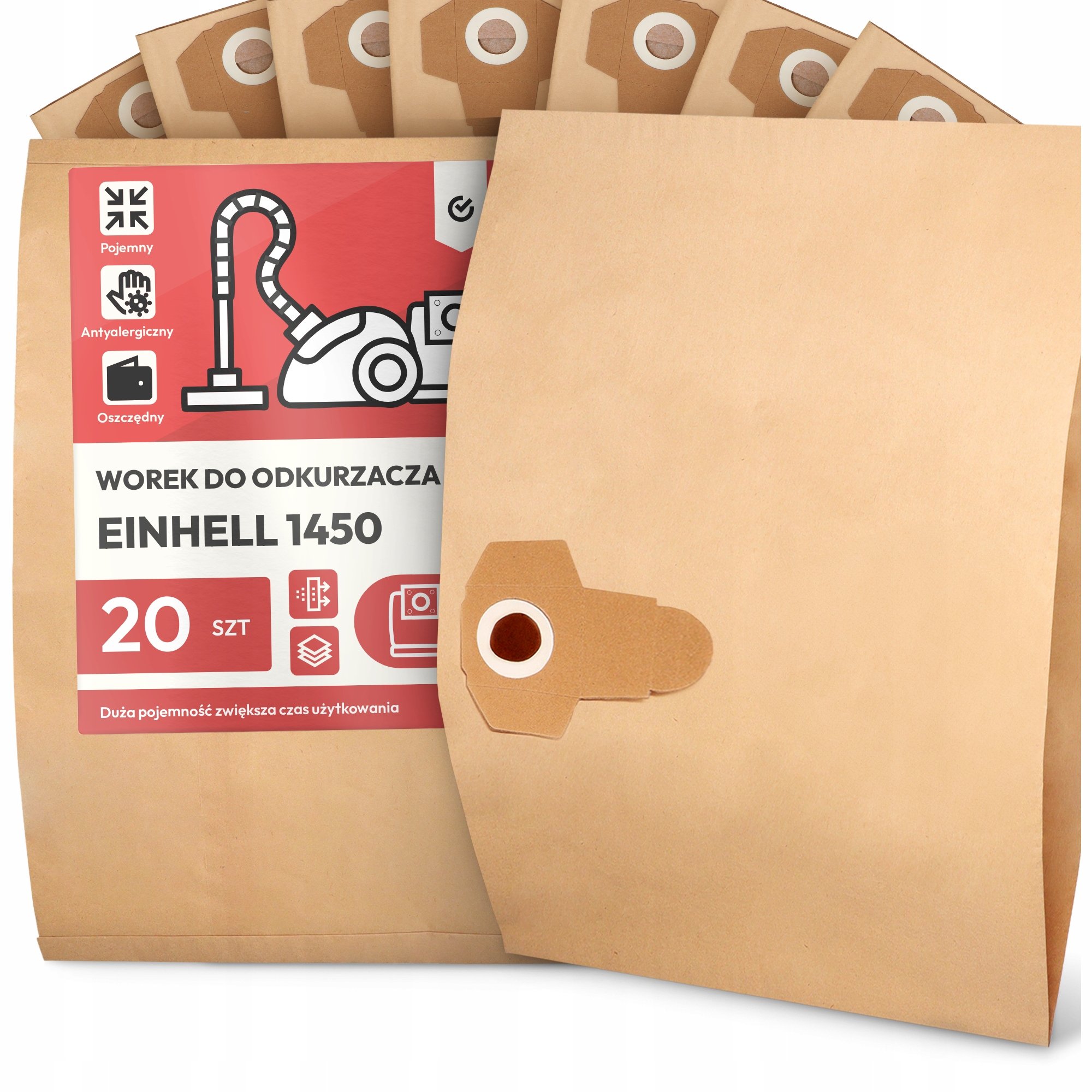 20x Worek do Odkurzacza Einhell 1450 Papierowy 2-Warstwy Torba Worki 2A