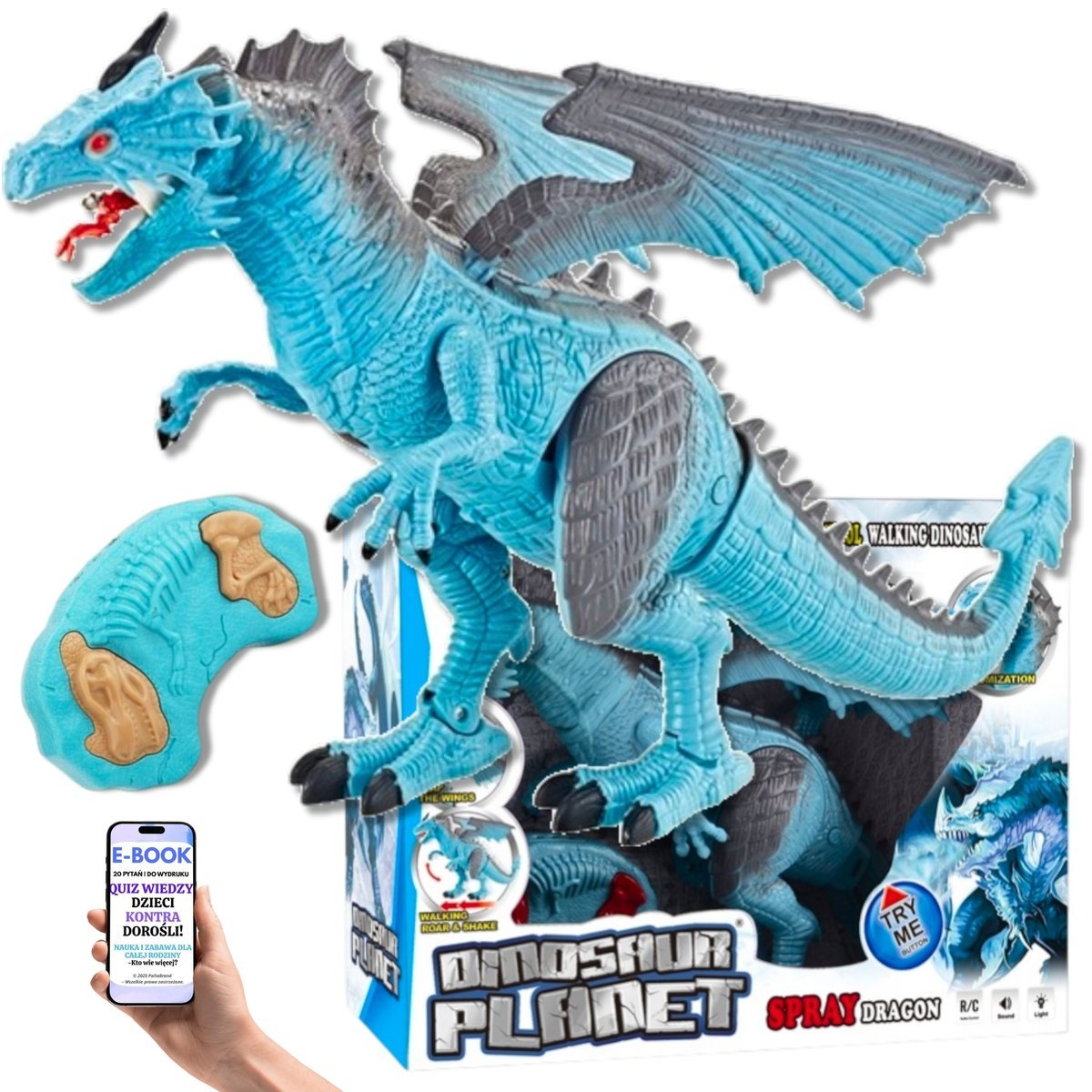 DINOZAUR SMOK RC ZDALNIE STEROWANY Z EFEKTEM OGNIA DŹWIĘKIEM I ŚWIATŁEM RUCHOMA GŁOWA + PILOT Prezent Dla Chłopca Syna Wnuczka + EBOOK-2