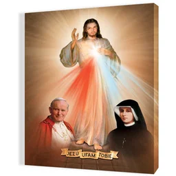 Obraz religijny na płótnie Jezus Miłosierny, Papież Święty Jan Paweł II i Święta Siostra Faustyna - Ikony i obrazy sakralne Obraz religijny na płótnie Jezus Miłosierny, Papież Święty Jan Paweł II i Święta Siostra Faustyna - Ikony i obrazy sakralne - miniaturka - grafika 1
