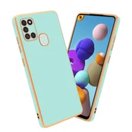 Etui i futerały do telefonów - Pokrowiec Do Samsung Galaxy A21s Etui w Glossy Miętowa Zielona - Złoto TPU Silikonowe Obudowa Case Cover Cadorabo - miniaturka - grafika 1