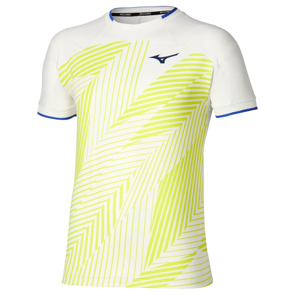 Koszulka męska Mizuno Stargazer Shadow Graphic Short Sleeve Tee White Yellow L
