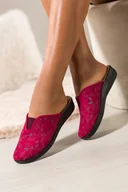 Kapcie damskie - Bordowe kapcie damskie Inblu obuwie domowe guma w cholewce wzór liści wkładka soft XU999950 - miniaturka - grafika 1