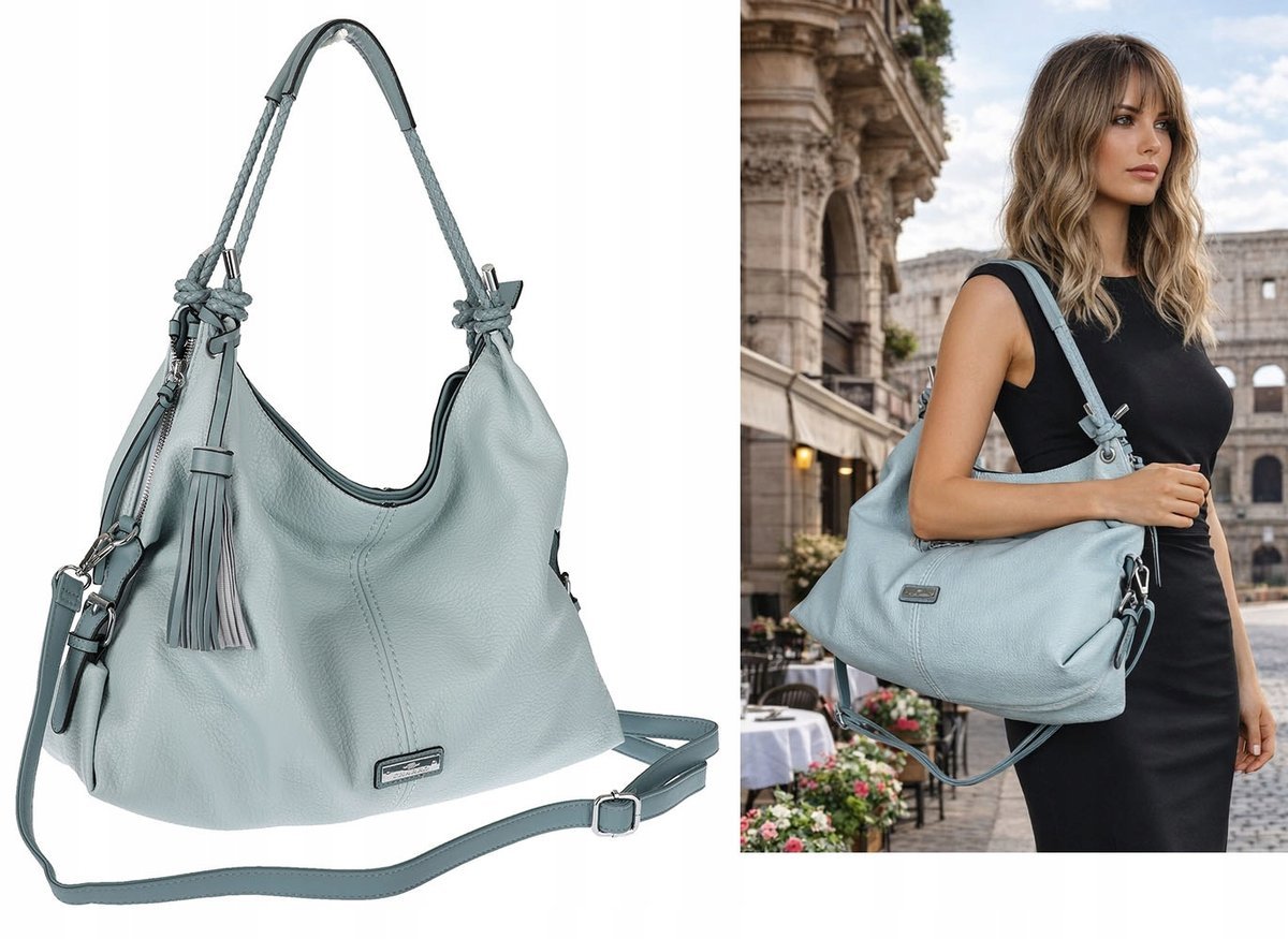 Torebka Damska Shopper worek modna lekka torba na Ramię CH812 Niebieska