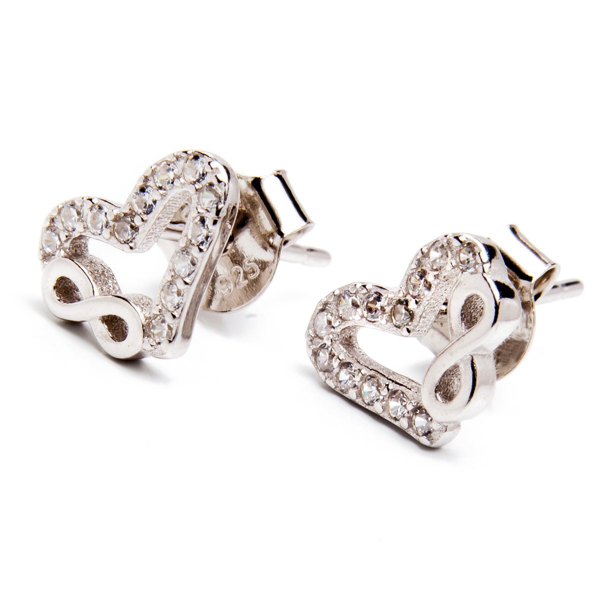 Srebrne kolczyki 925 nieskończoność serce cyrkonie