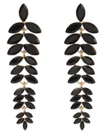 Kolczyki - Złote czarne kolczyki listki długie WISZĄCE wieczorowe sztyfty eleganckie - miniaturka - grafika 1