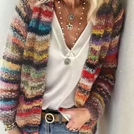 Swetry damskie - TEMU Zimowa Elegancka Kurtka Sweter Damska z Kaszmiru, Miękka Gruba Przędza, Wielokolorowa Mieszanka, Asymetryczna, Piękna Moda, Wygodna, Casual, - miniaturka - grafika 1