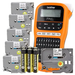 Drukarka etykiet Brother PT-E110 + 5 taśm TZE-231 w zestawie - Drukarki kart i etykiet - miniaturka - grafika 1