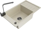 Zlewozmywaki z baterią - Mexen Elias zlewozmywak granitowy 1-komorowy z ociekaczem i baterią kuchenną Rita, beżowy - 6511-69-670300-70 - miniaturka - grafika 1