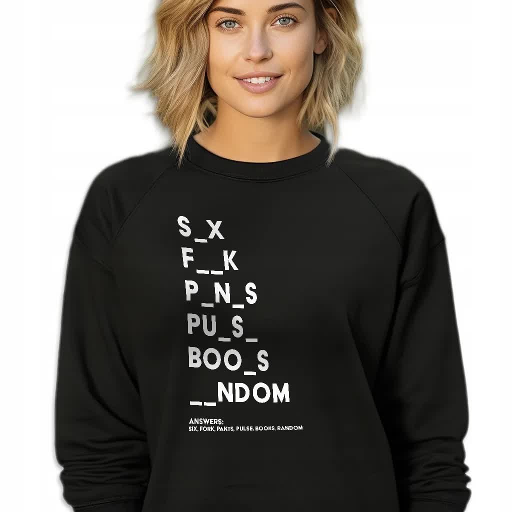 CZARNA BLUZA DAMSKA Dresowa ZBOCZONA KRZYŻÓWKA LYRICS WZORY Rozmiar S