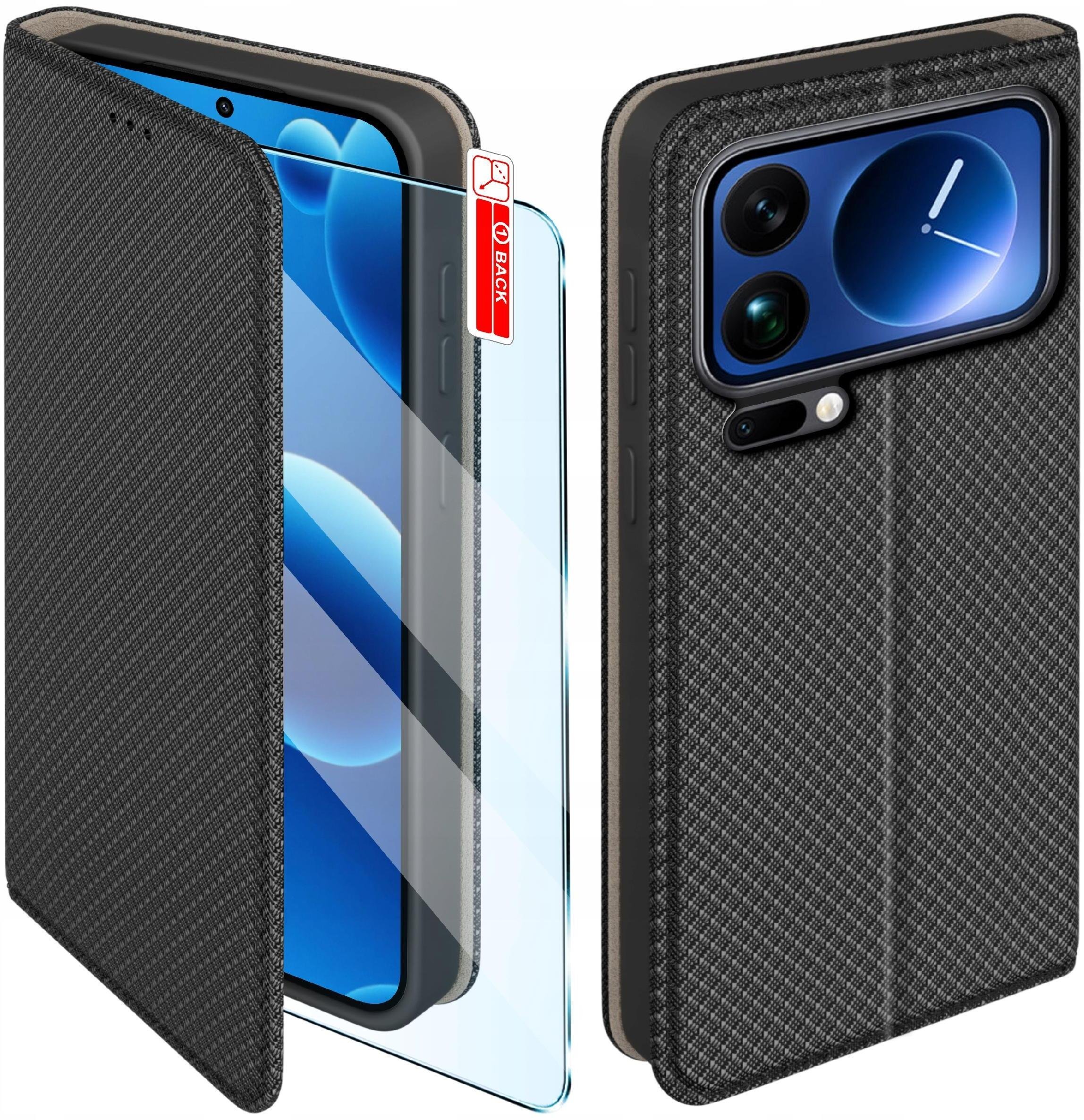 Etui z klapką do Xiaomi 17 Pro Max Zamykane Czarne Futerał + Szkło